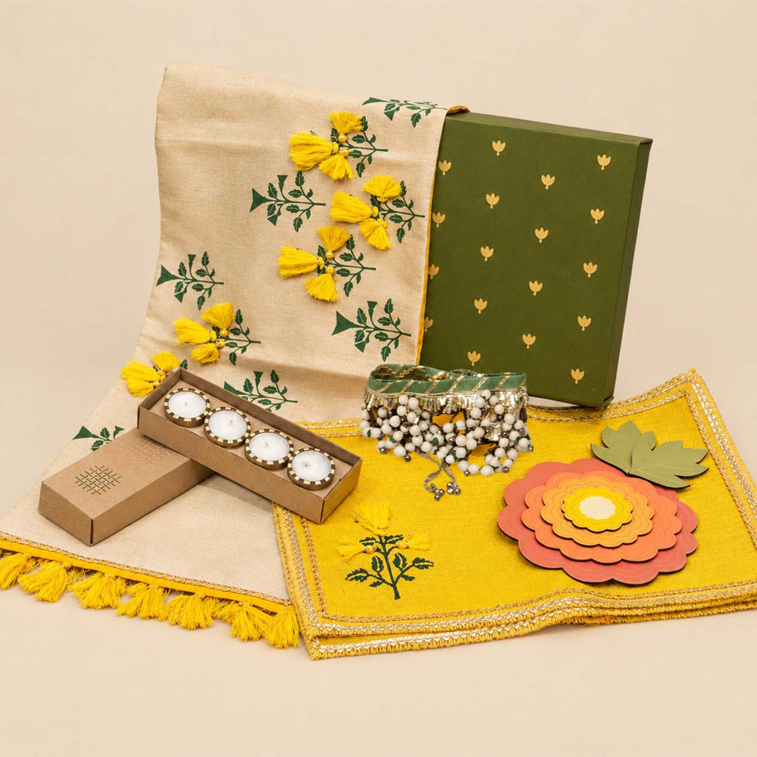 Yellow Marigold Diwali Table And Home Décor Gift Hamper For Festive Gifting