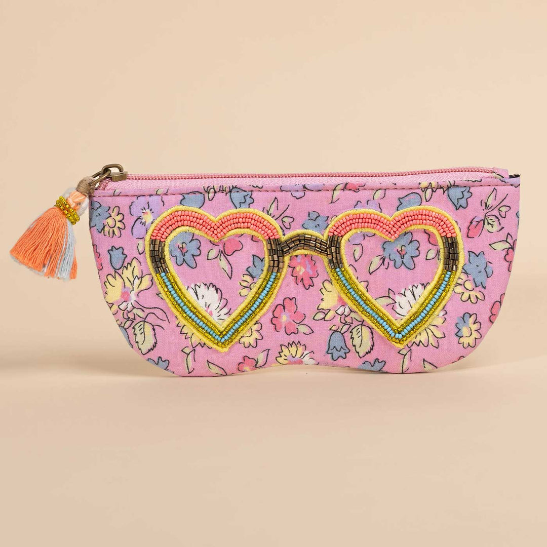 Handmade Embroidered Heart Frame Design Cotton Sunglass Cover