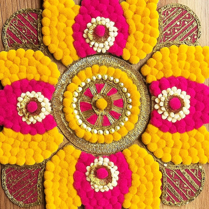 Reusable Pink & Yellow Lotus Rangoli | Set Of 9