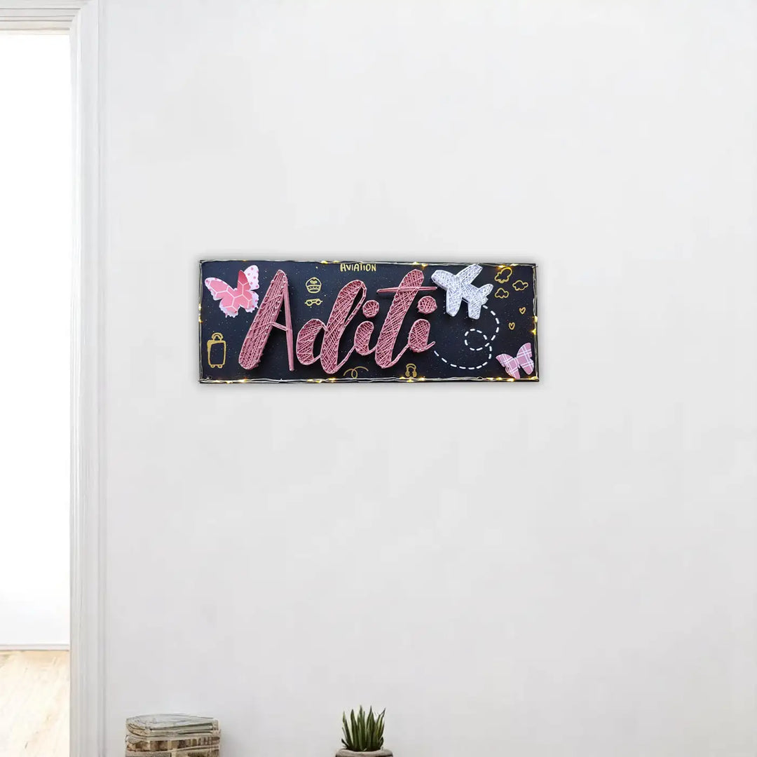 Personalized Handmade String Art Travel Theme MDF Wood Name Plate