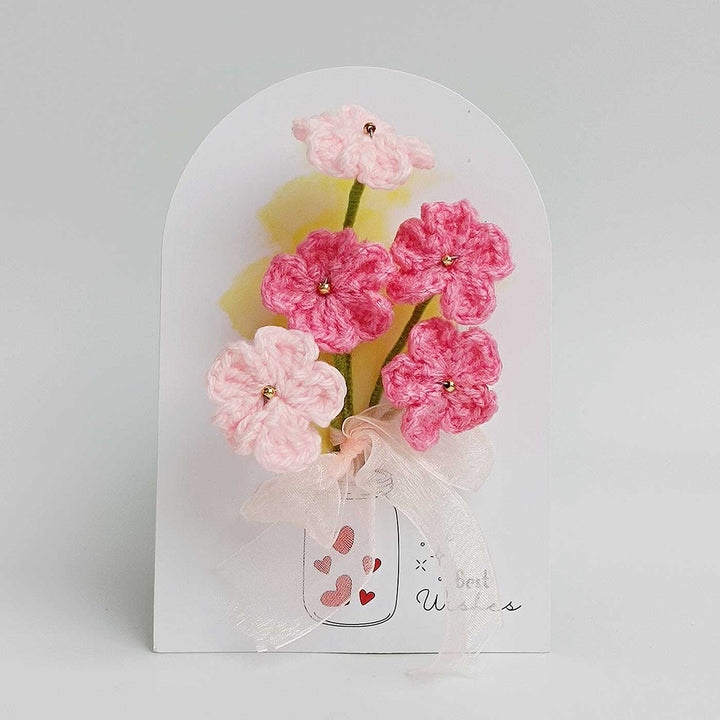 Handmade Crochet 3D Pink Floral Greeting Card
