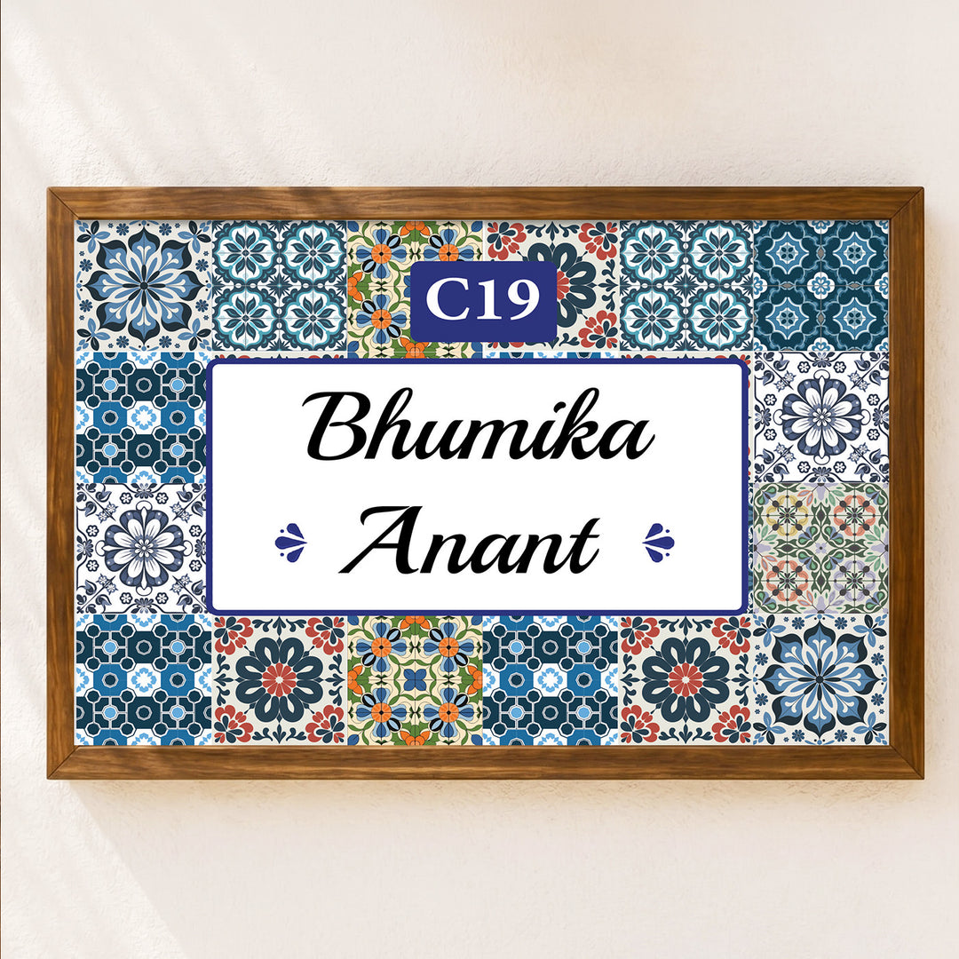Personalized Morrocan Printed Wooden & Acrylic Name Plate with 3D Letters
