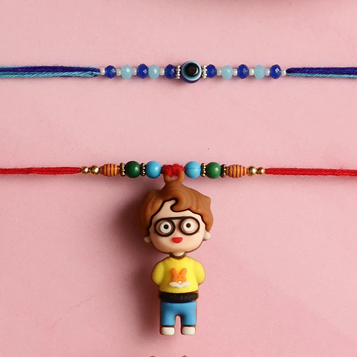 Handmade Boy & Evil Eye Kids Rakhi With Roli Chawal | Set Of 2
