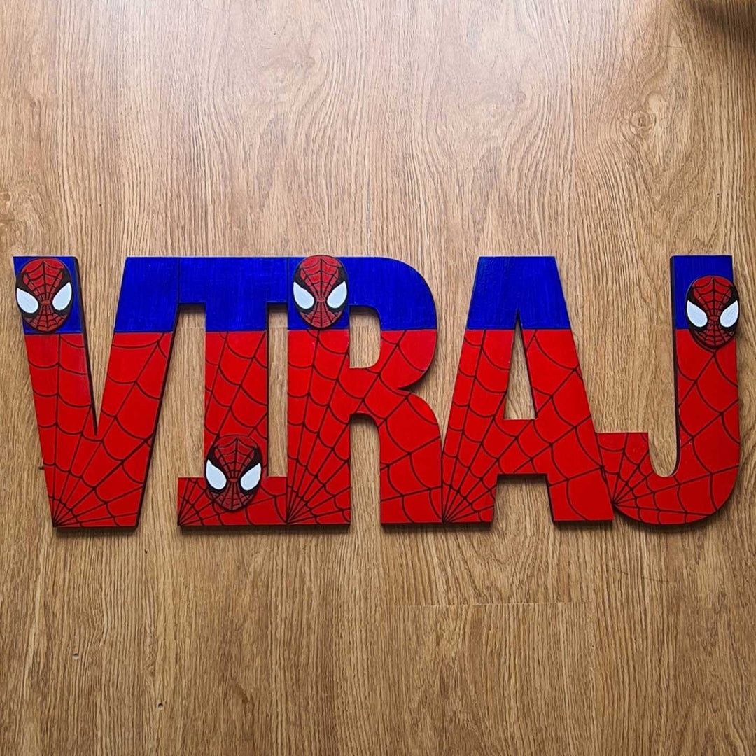 Personalized Spiderman Theme MDF Wood Kids Name Plate