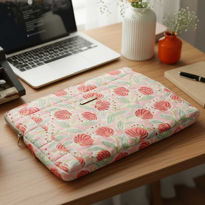 Handmade Sustainable Pink Floral Laptop Sleeve