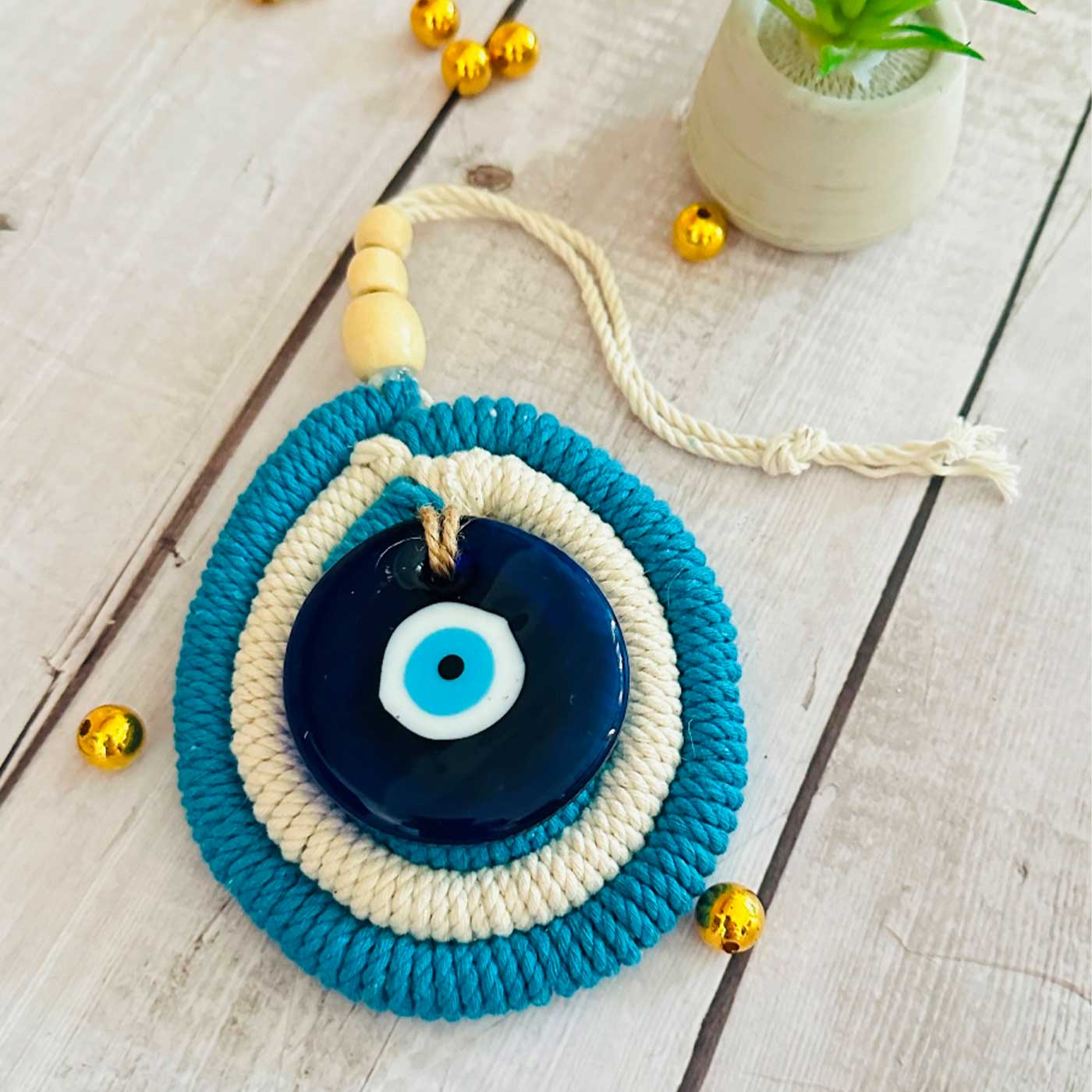 Buy White & Blue Rope Evil Eye Hanging Online On Zwende