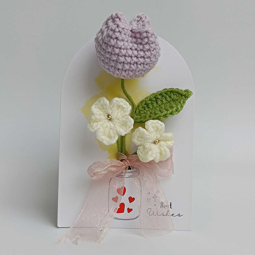 Handmade Crochet 3D Lavender Tulip Greeting Card