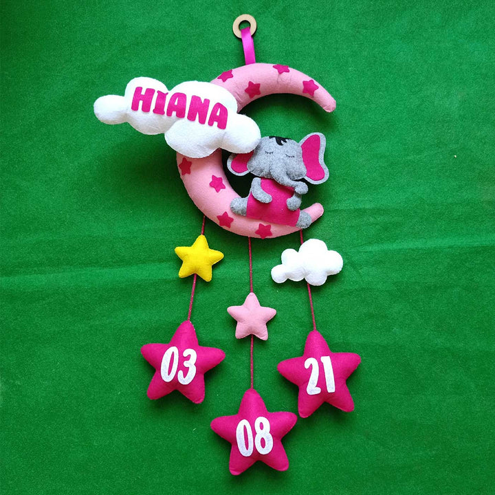 Personalized Handmade Elephant Theme Moon & Cloud Felt Kids Name Plate with Birthdate