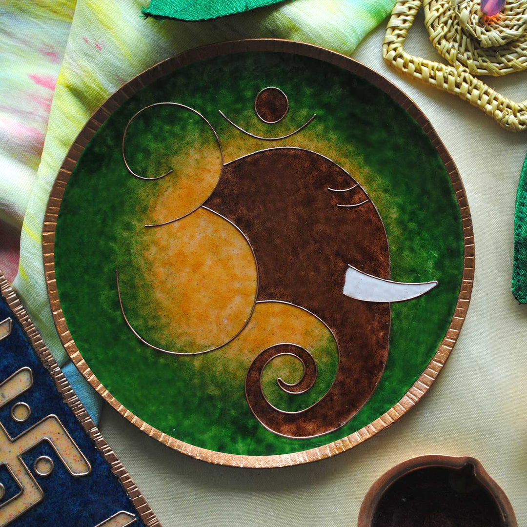 Handmade Ganesha Omkar Theme Copper Wall Plate
