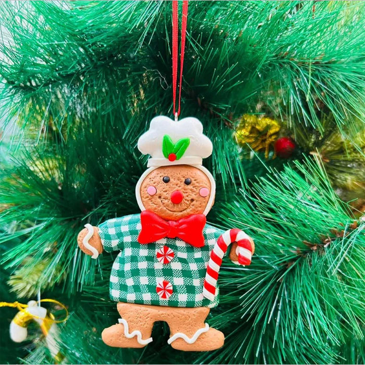 Handmade Gingerbread With A Candy Cane Clay Ornaments For Christmas Tree Decoration