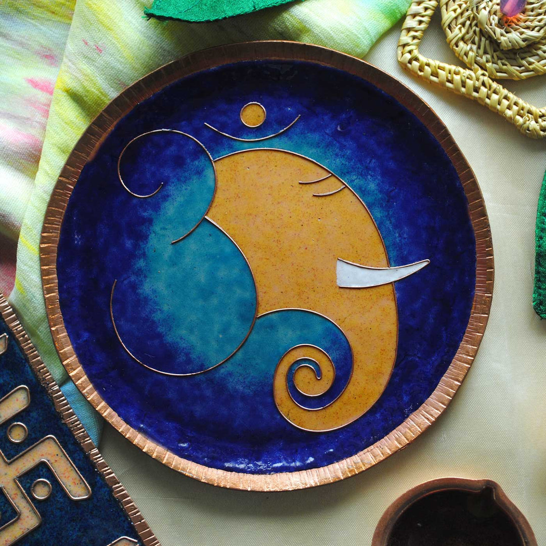 Handmade Ganesha Omkar Theme Copper Wall Plate