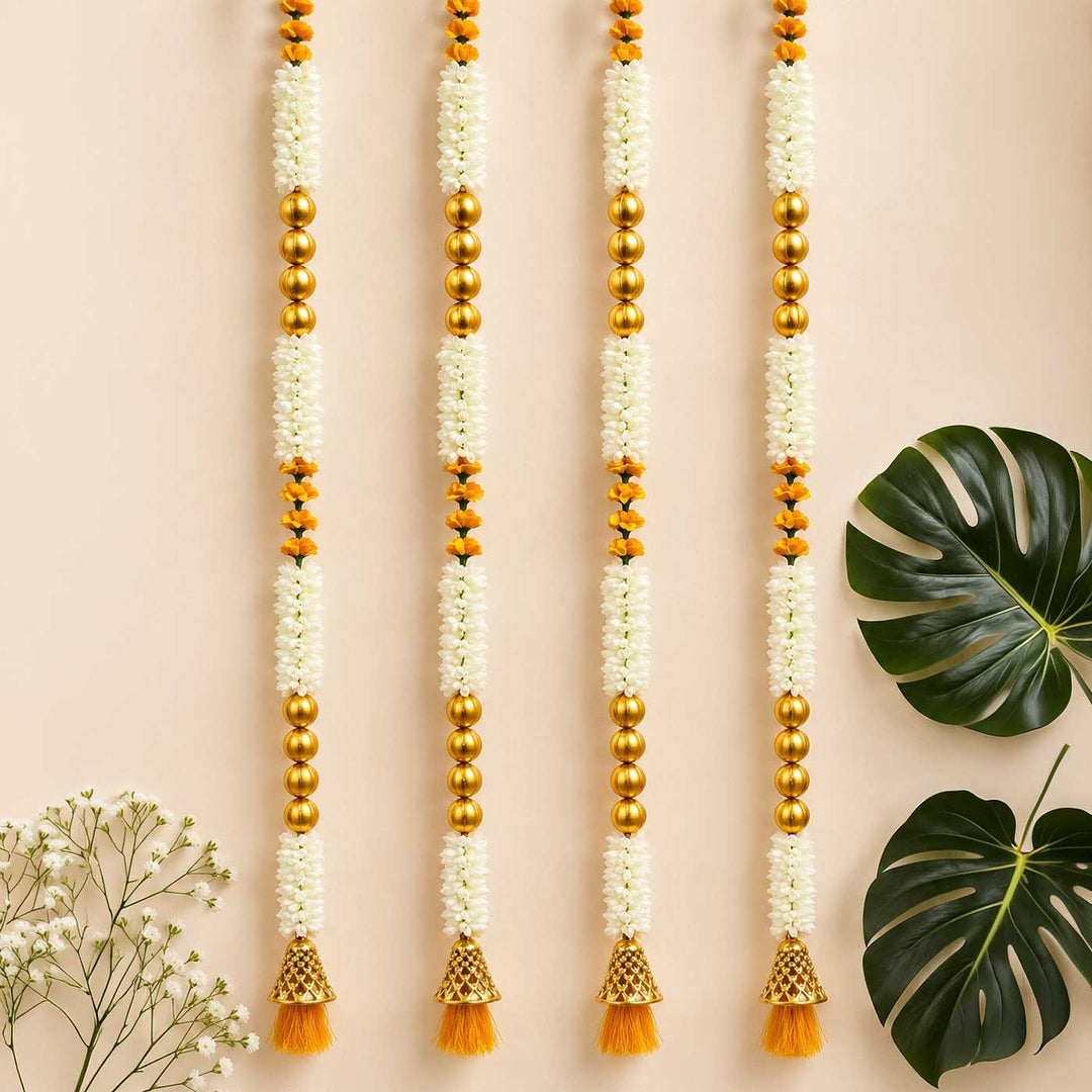 Handcrafted Jasmine Artificial Flowers With Long Yellow Bell & Tassels Reusable Door Hangings