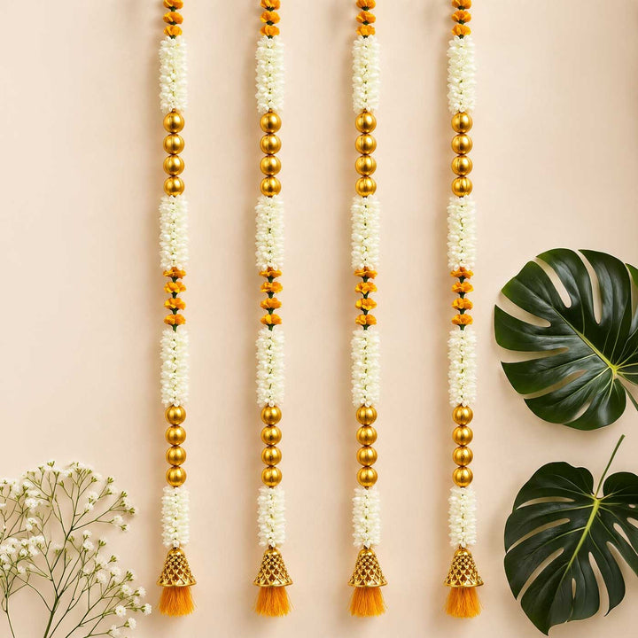 Handcrafted Jasmine Artificial Flowers With Long Yellow Bell & Tassels Reusable Door Hangings