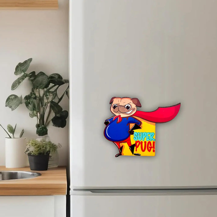 Printed Super Pug MDF Wood Fridge Magnet