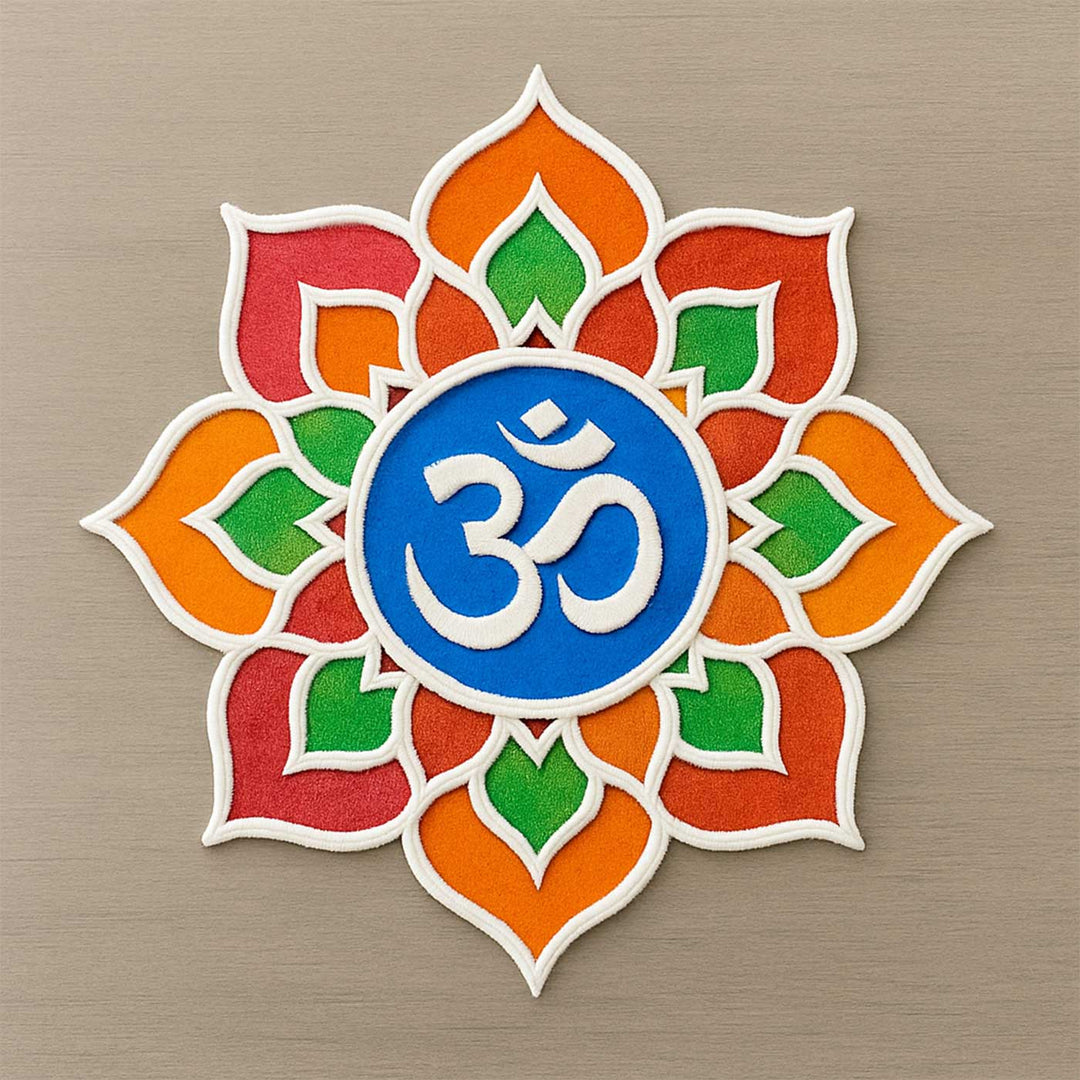 12 Inch | Floral Om MDF Wood Reusable Rangoli Stencil