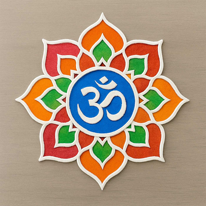 12 Inch | Floral Om MDF Wood Reusable Rangoli Stencil