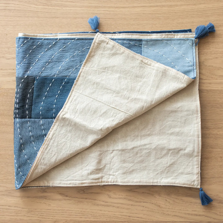 Upcycled Hand Embroidered Denim Spiral Eco-Friendly Table Runner & Mat