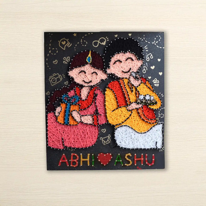 Personalized Handmade String Art Festive Theme Siblings Illustration Mdf Wood Decorative Plaque