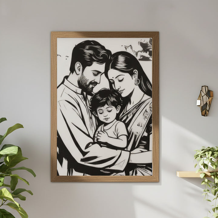 Photo Personalized Black & White Hand Painted Portrait With Premium Wooden Frame