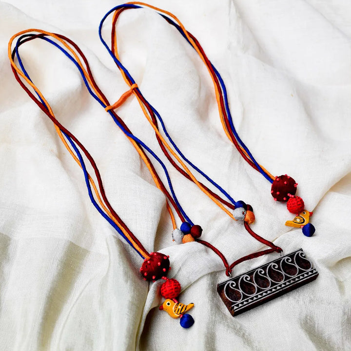 Handmade Textile Art Square Parrot Charm Dupion Silk Fabric Necklace
