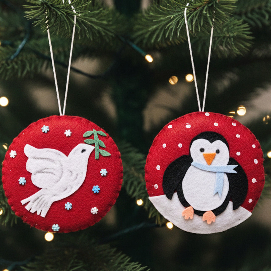 2 Pc | Handmade Peace Dove & Penguin Felt Ornaments For Christmas Tree Decoration