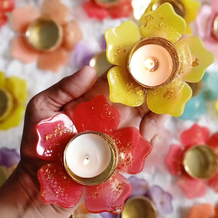 Handmade Flower Shaped Resin Tealight Holder