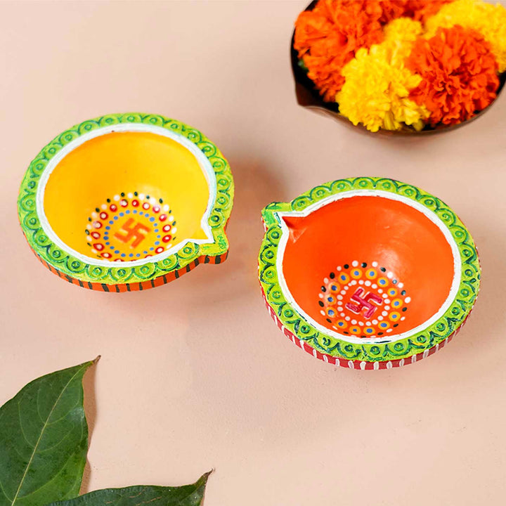 Set of 8 | Handmade Big Round Clay Oil Lamp / Diya