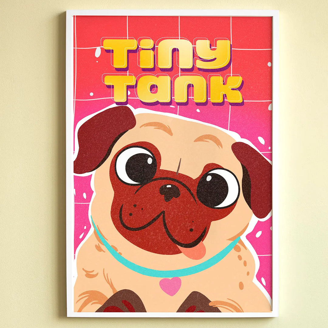 Pug Tiny Tank Quirky Comic Style Printed Wall Art | 13x19 Inch | Unframed
