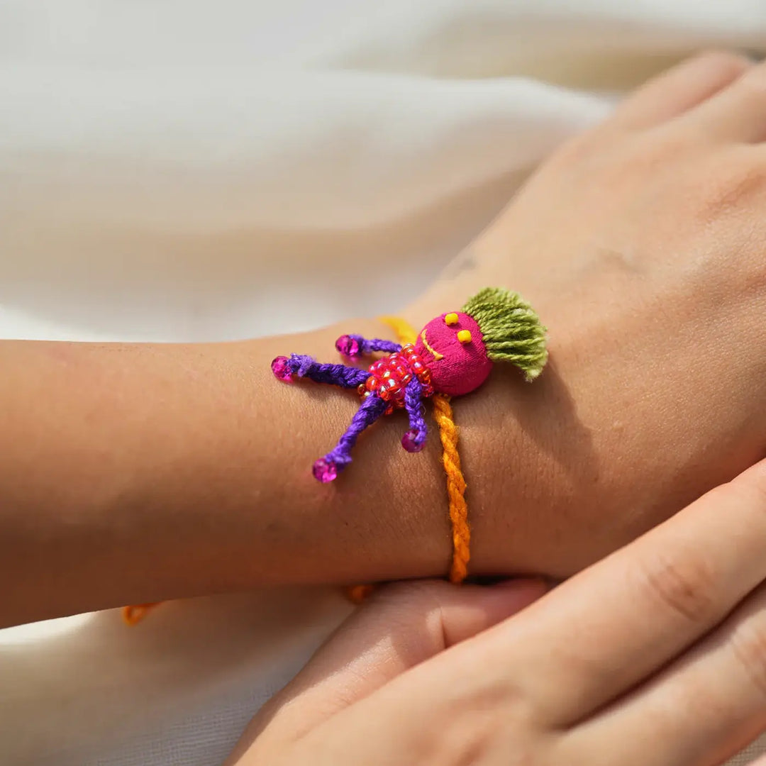 2 pc Rakhi + Brass Thali Set | Premium Guddu & Laddoo Beaded Rakhi Set with Roli Chawal