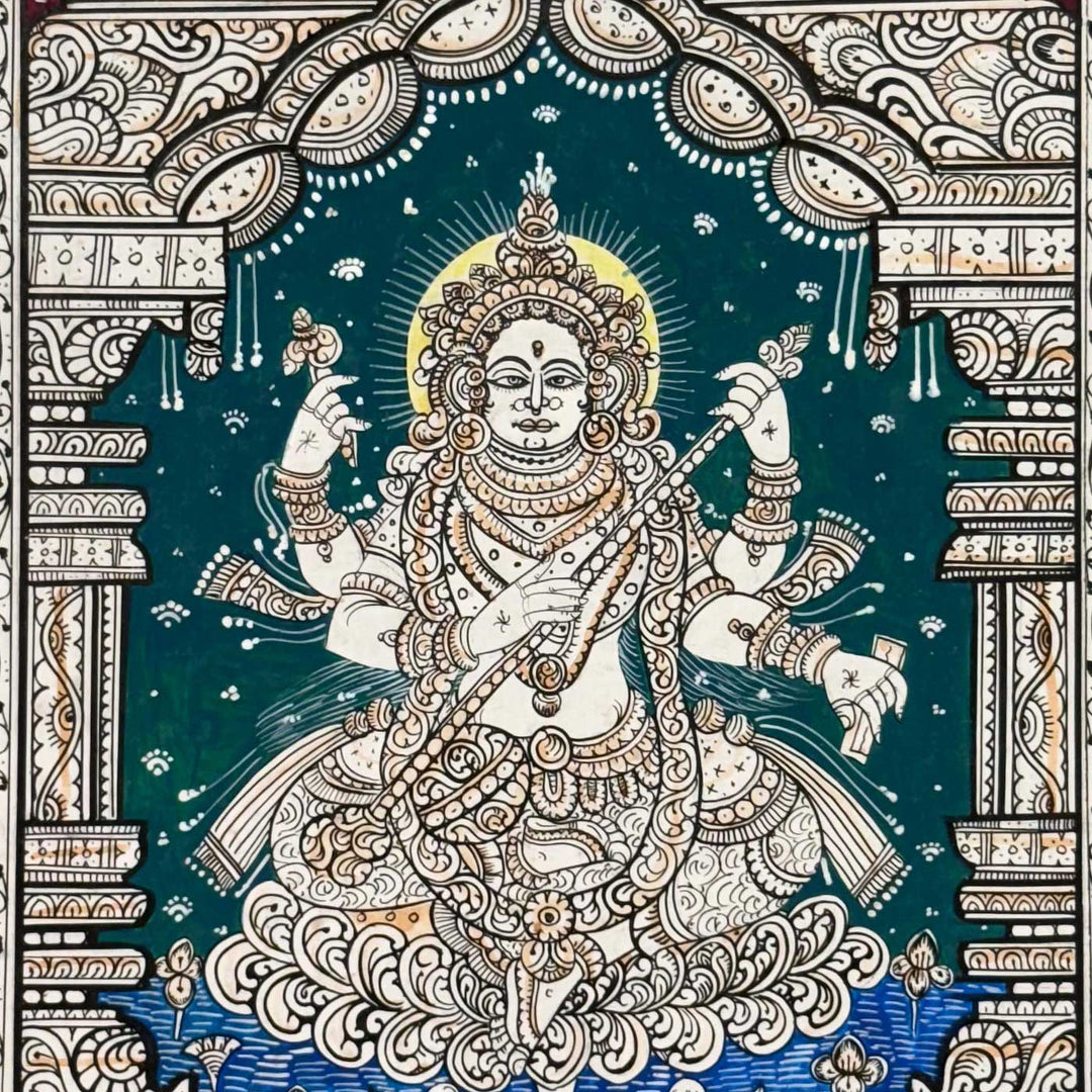 19 X 13 Inch | Handmade Canvas Saraswathi Painting