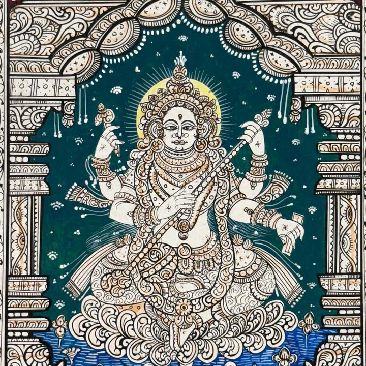 19 X 13 Inch | Handmade Canvas Saraswathi Painting