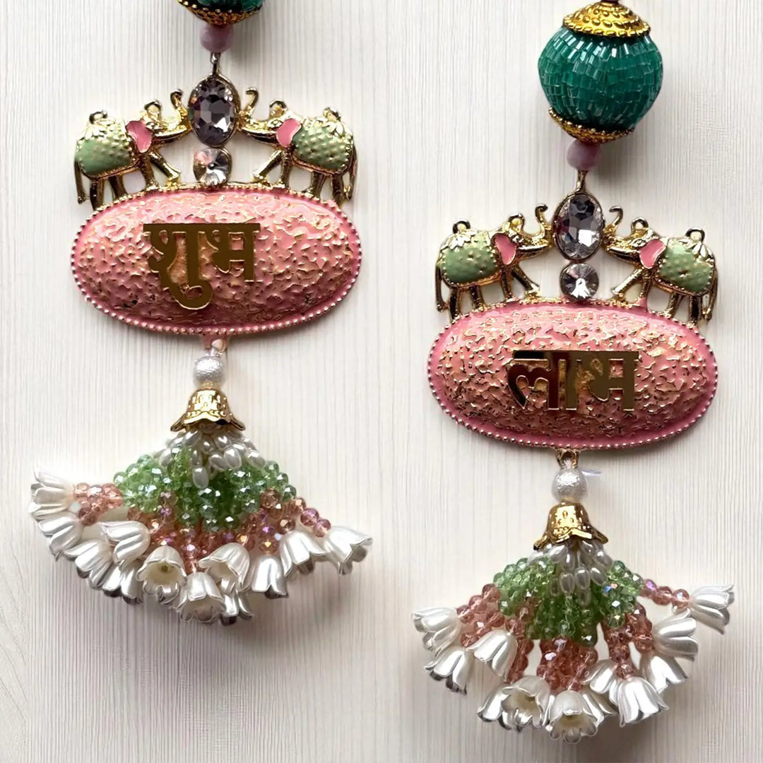 Handmade Beaded Elephant Motif Shubh Labh Hangings | Set Of 2
