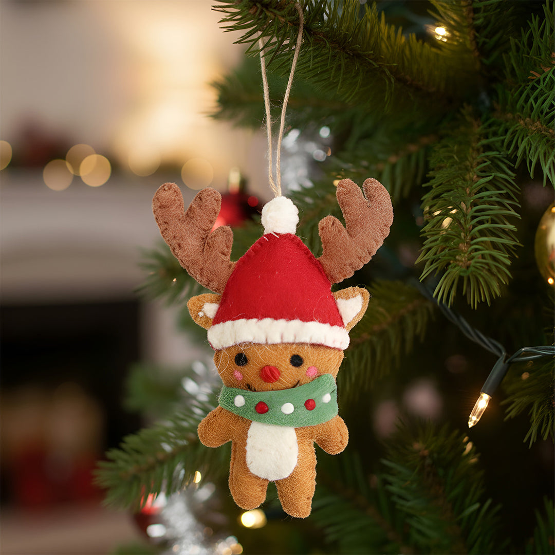Gingerbread Reindeer Felt Ornament For Christmas Tree Decoration
