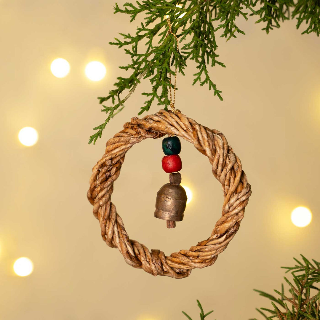Handmade Rustic Banana Bell Wreath Hanging Christmas Ornaments