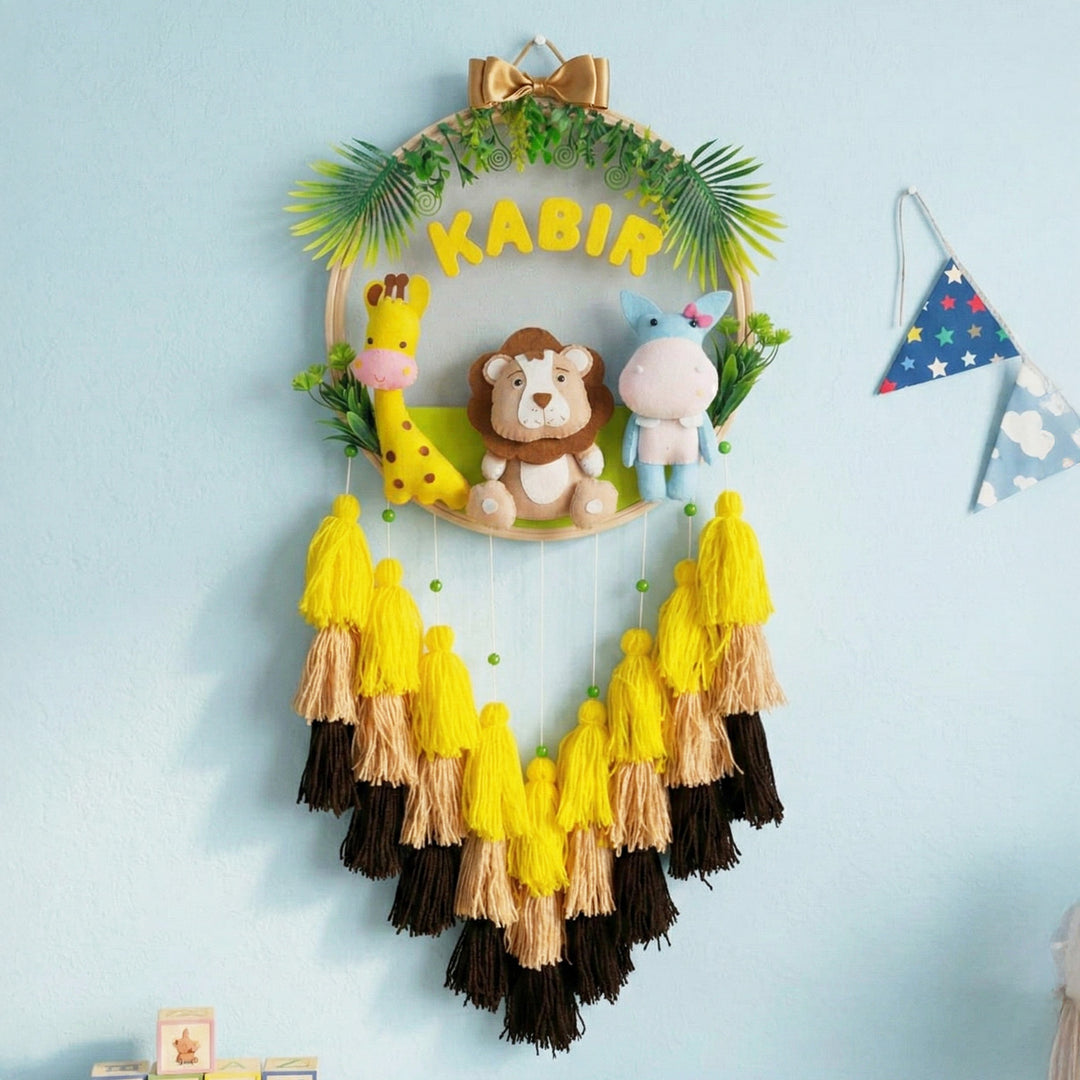 Personalized Jungle Theme Kids Name Plate With Tassels