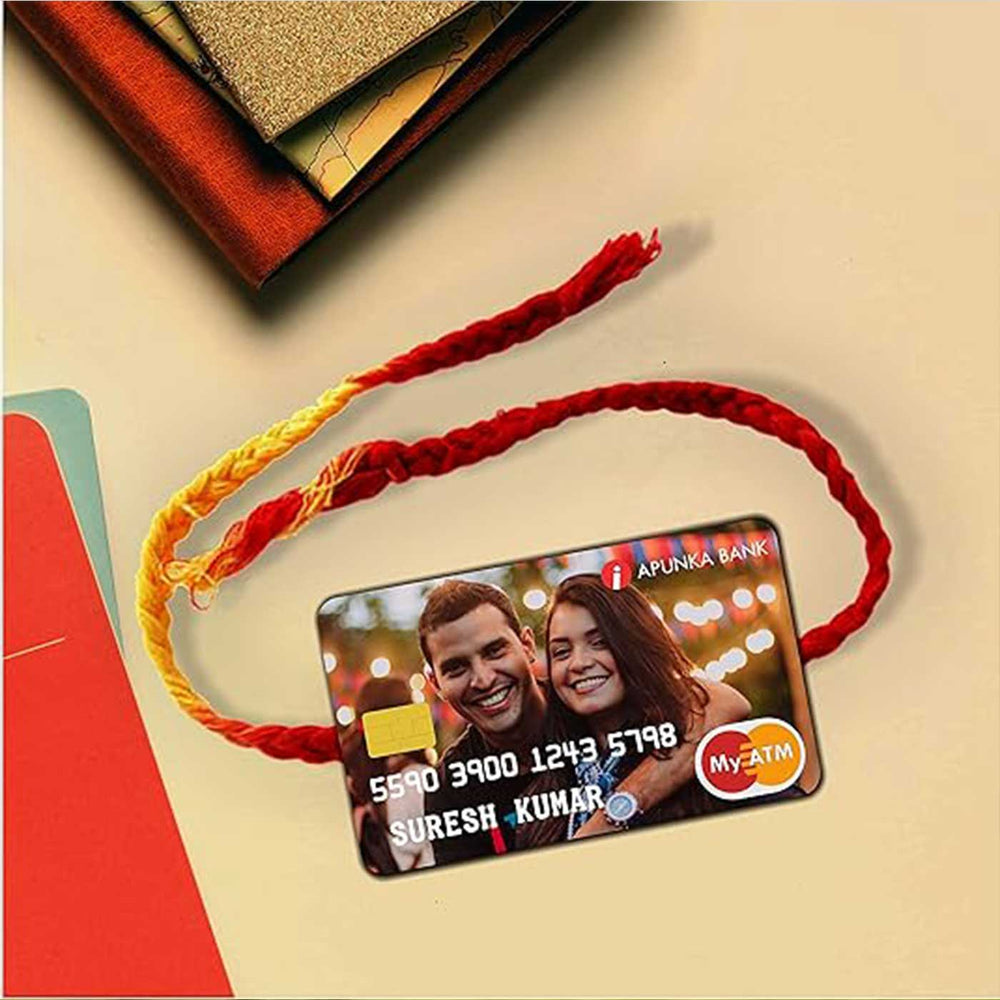 Photo Personalized Printed You Are My Atm Acrylic Rakhi - Flat Lay with Accessories