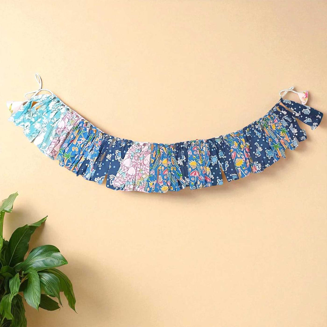 Handmade Blue Floral Upcycled Fabric Bunting & Garland | Set Of 2