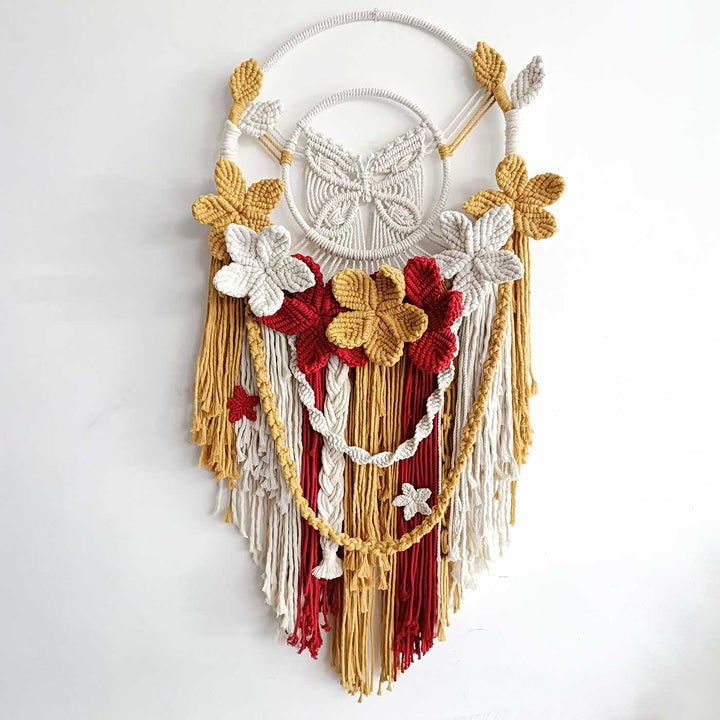 Handmade Red & Yellow Macrame Butterfly Wall Hanging