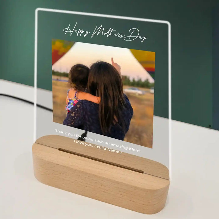 Photo Personalized Handmade Mother's Day Theme Wooden Photo Table Lamp