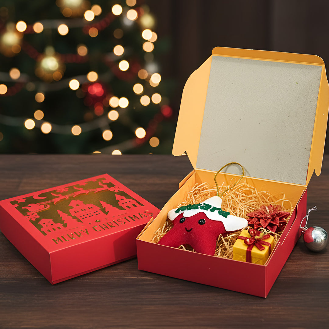 Personalized Christmas Gift Hamper | Includes 1 Ornament, 1 Gift Box Candle, 1 Floral Candle
