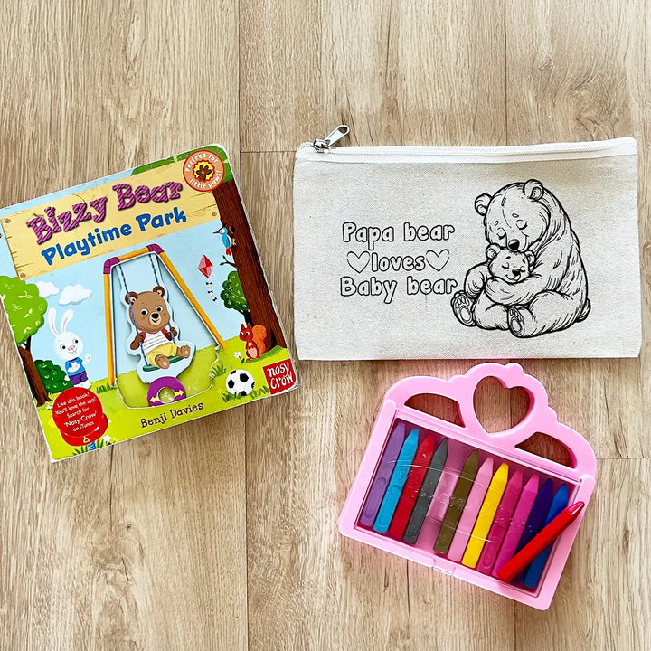 DIY Colour It Yourself Bear & Baby Bear Cotton Pouch For Kids