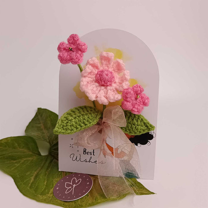 Handmade Crochet 3D Pink Floral Blossom Greeting Card