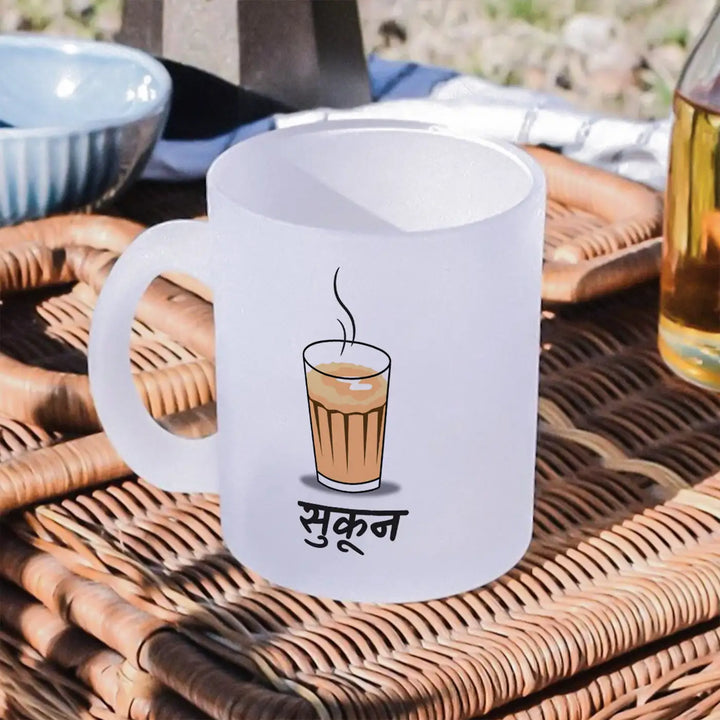 Printed Chai Theme Glass Mug | 350 ML