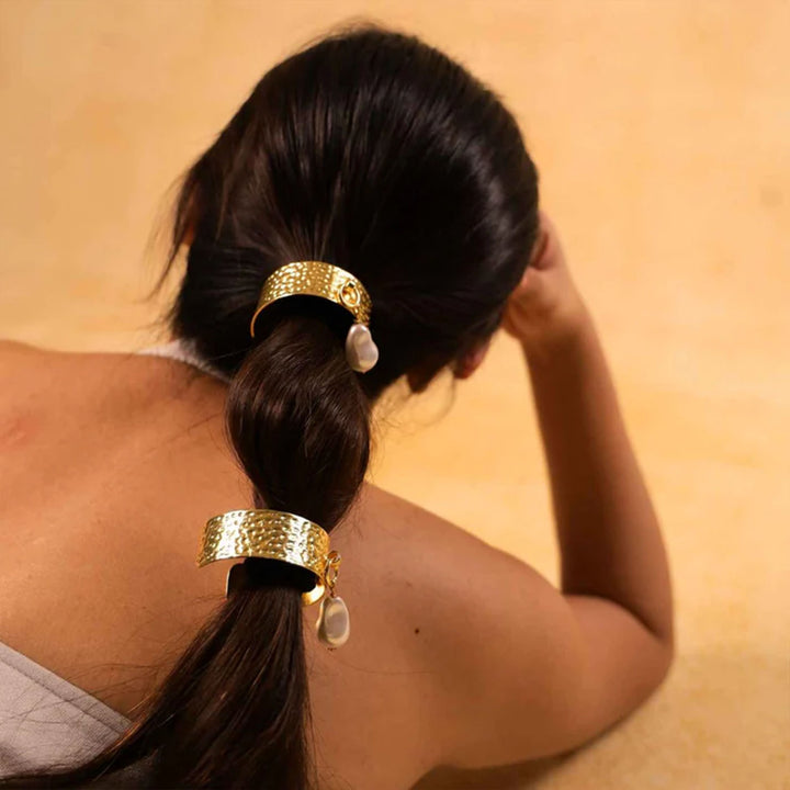 Statement Victoria Pearl & 18k Gold Plated Brass Ponytail Cuff Hair Tie
