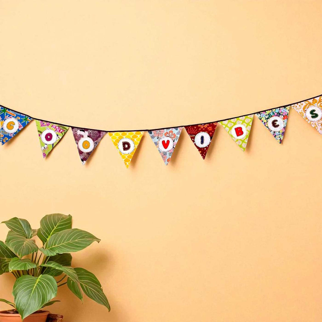 Handmade Multicolored "Good Vibes" Upcycled Fabric Bunting