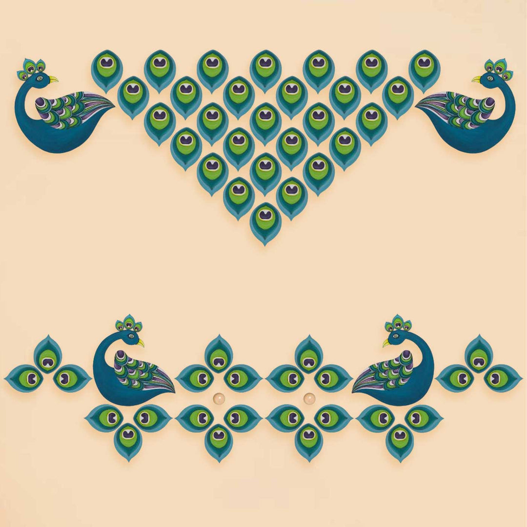 Pre Marked Peacock Feather Rangoli MDF Wood DIY Kit