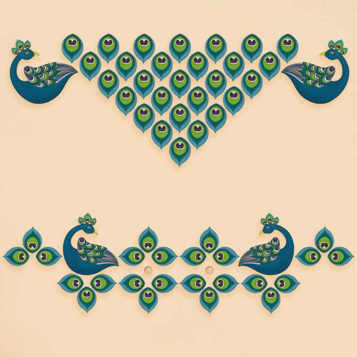 Pre Marked Peacock Feather Rangoli MDF Wood DIY Kit