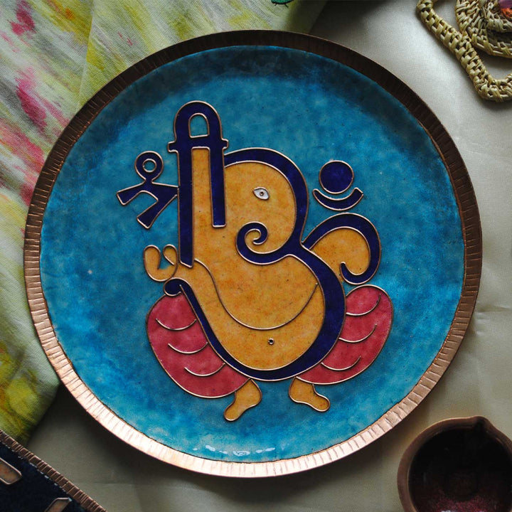 Handmade Ganesha Vinayaka Theme Copper Wall Plate
