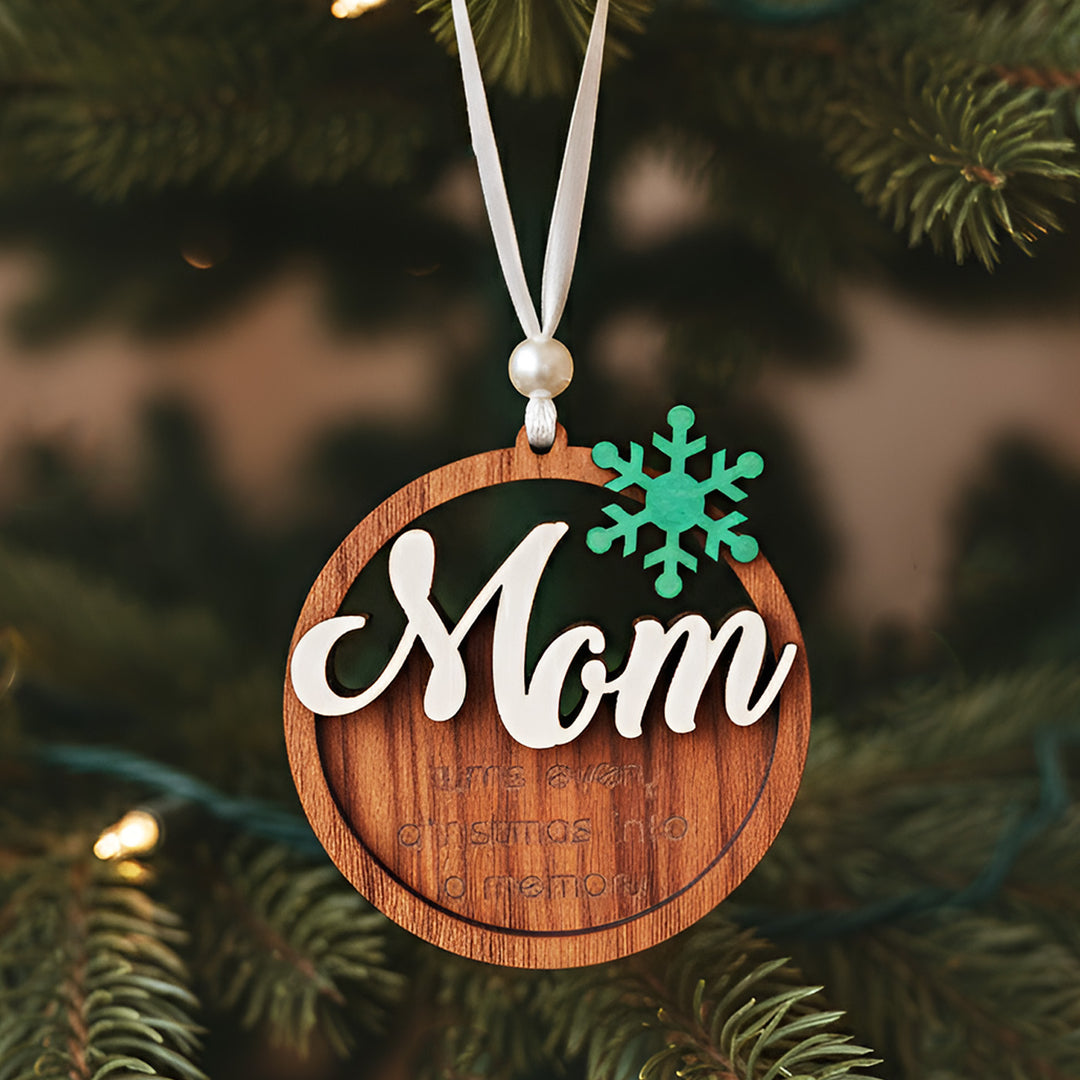 Handmade Round "Mom" MDF Wood Ornament For Christmas Tree Decoration