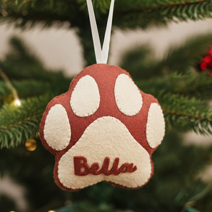 Personalized Brown Paw Felt Ornament For Christmas Tree Decoration
